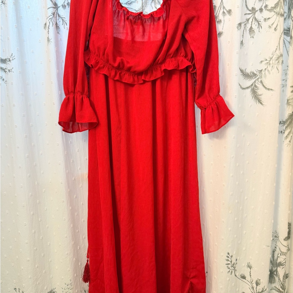 Simple Red Ruffled Smocked Two Piece Set - Picture 7 of 12